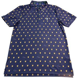 William Murray Polo Shirt Mens Small Whiskey‎ Print Golf Button Up Plaid